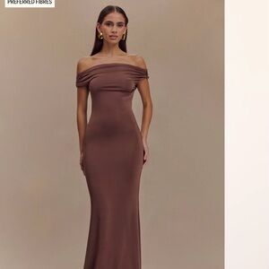 Meshki Kinsley Chocolate Off-Shoulder Maxi Dress